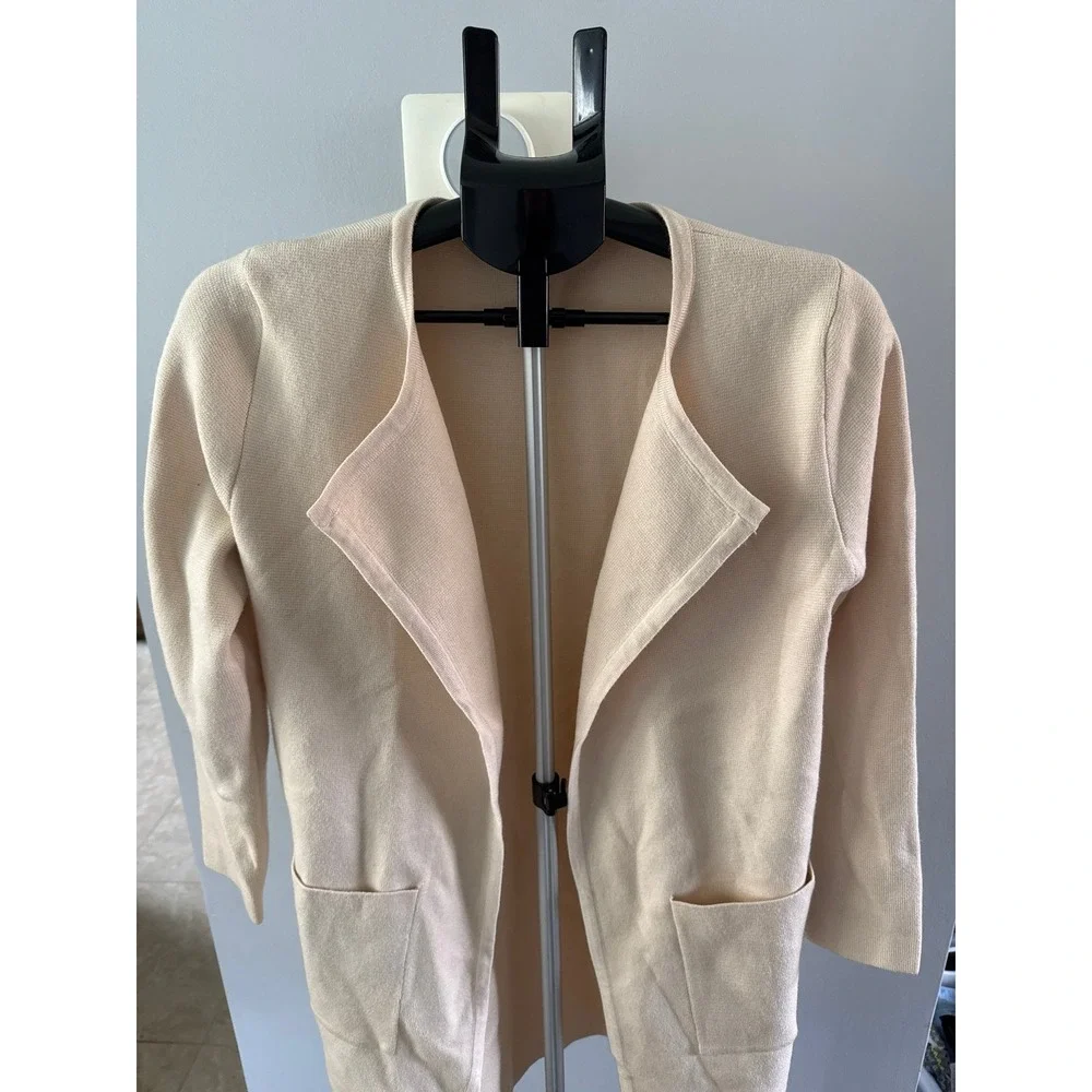 Women's Cream Long Open  Cardigan‎ 2 large front pockets size small